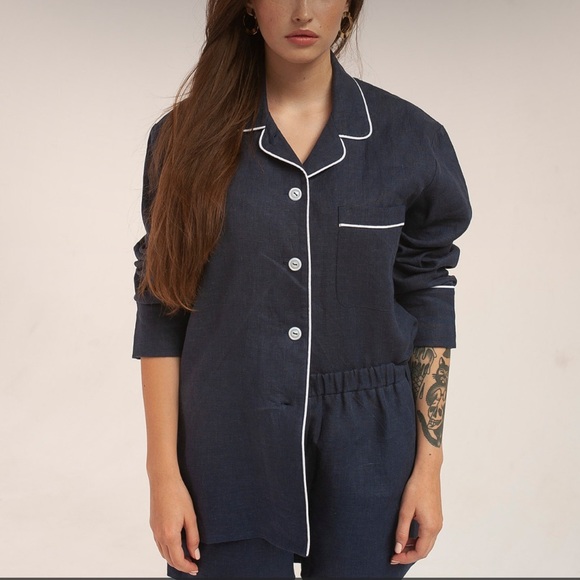 Quince linen pajama set in navy - Picture 5 of 8